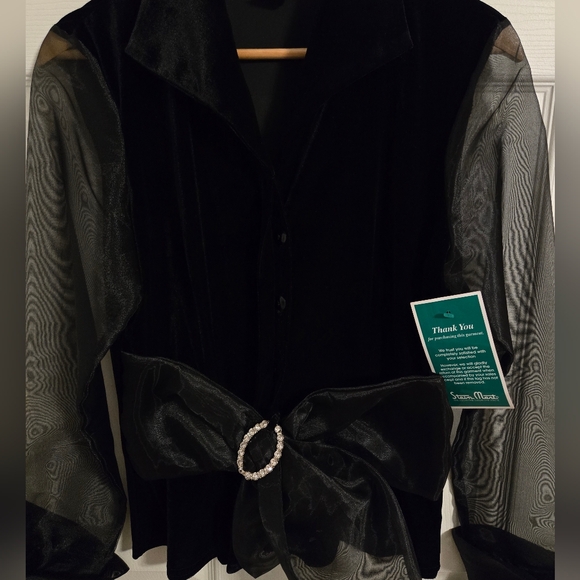 MSK Black Sheer Sleeve Holiday Velour Blouse Size Medium New With Tags - Picture 3 of 10